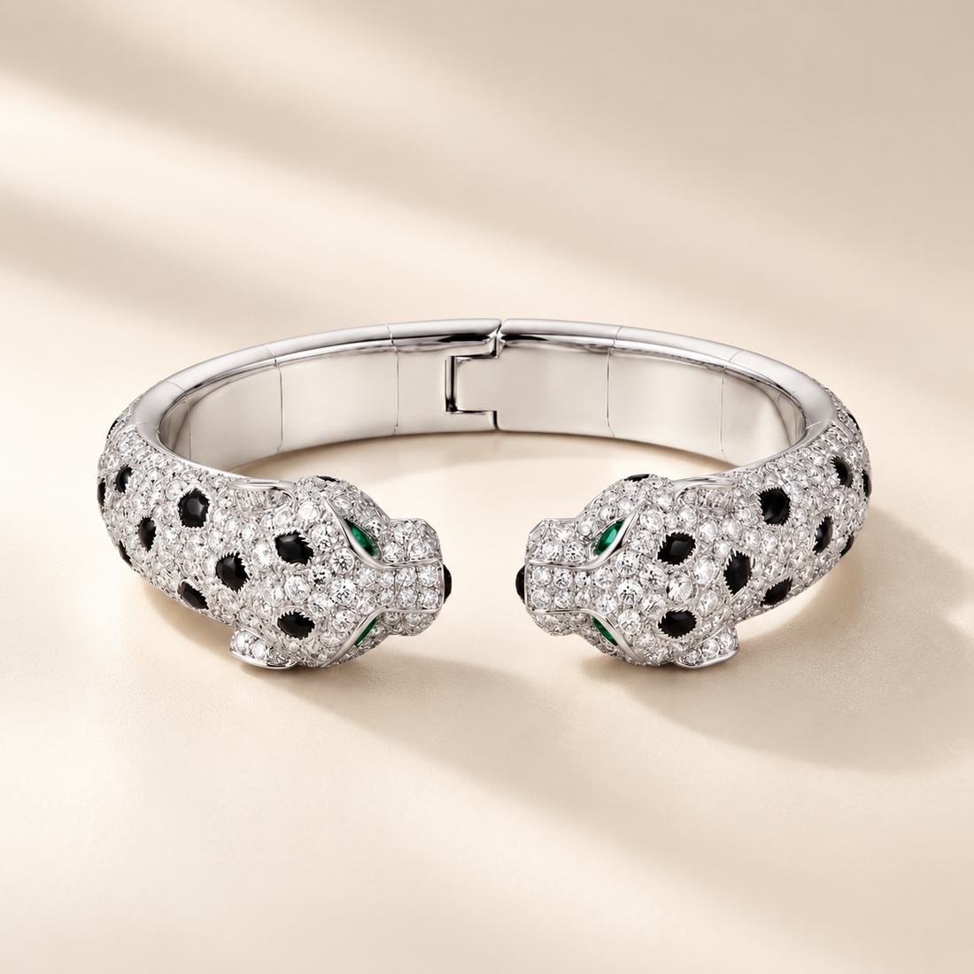 Panthère Pavé Double Panther Open Bangle Bracelet