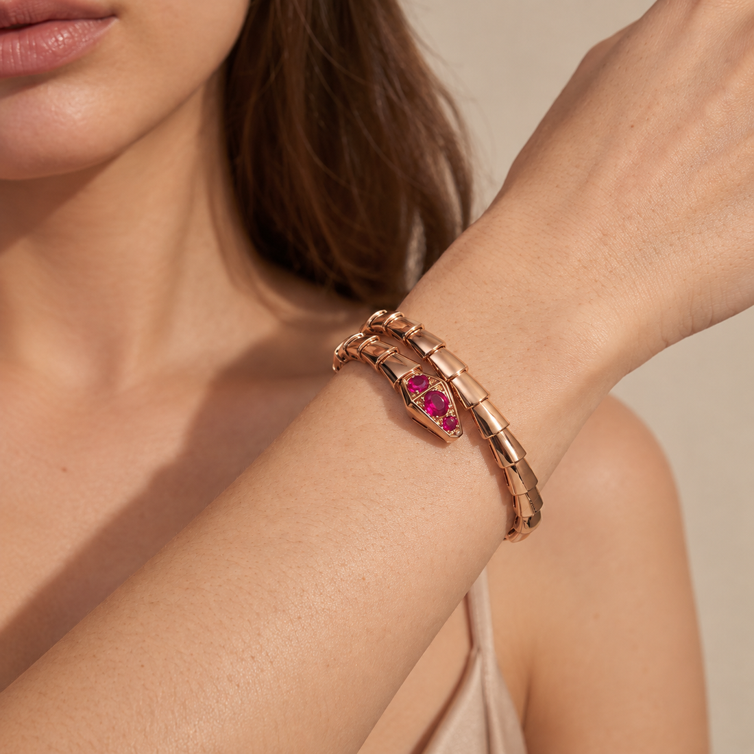 Serpenti Rose Red Stone Double Wrap Bracelet
