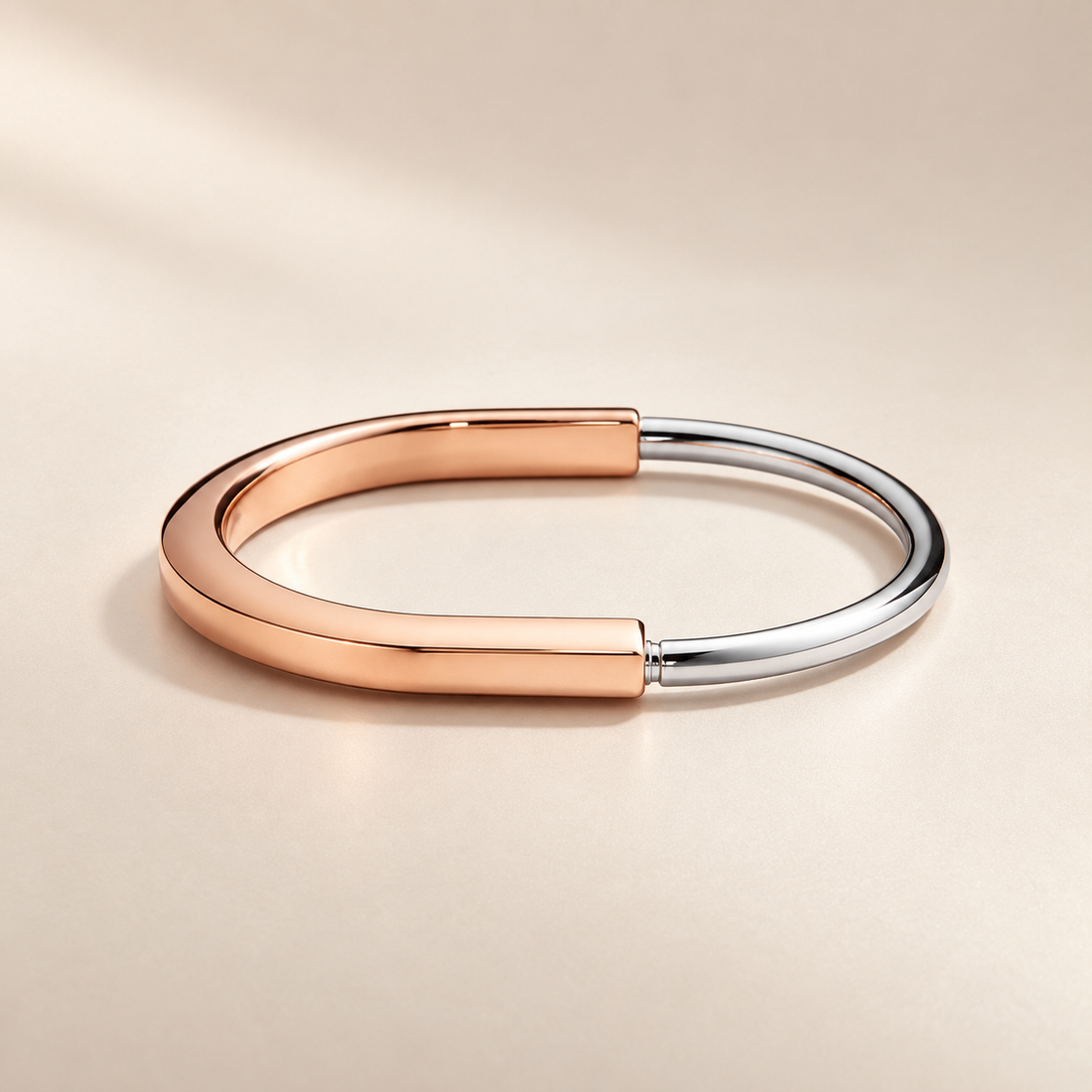 T Lock Two-Tone Rose & White Bangle Bracelet