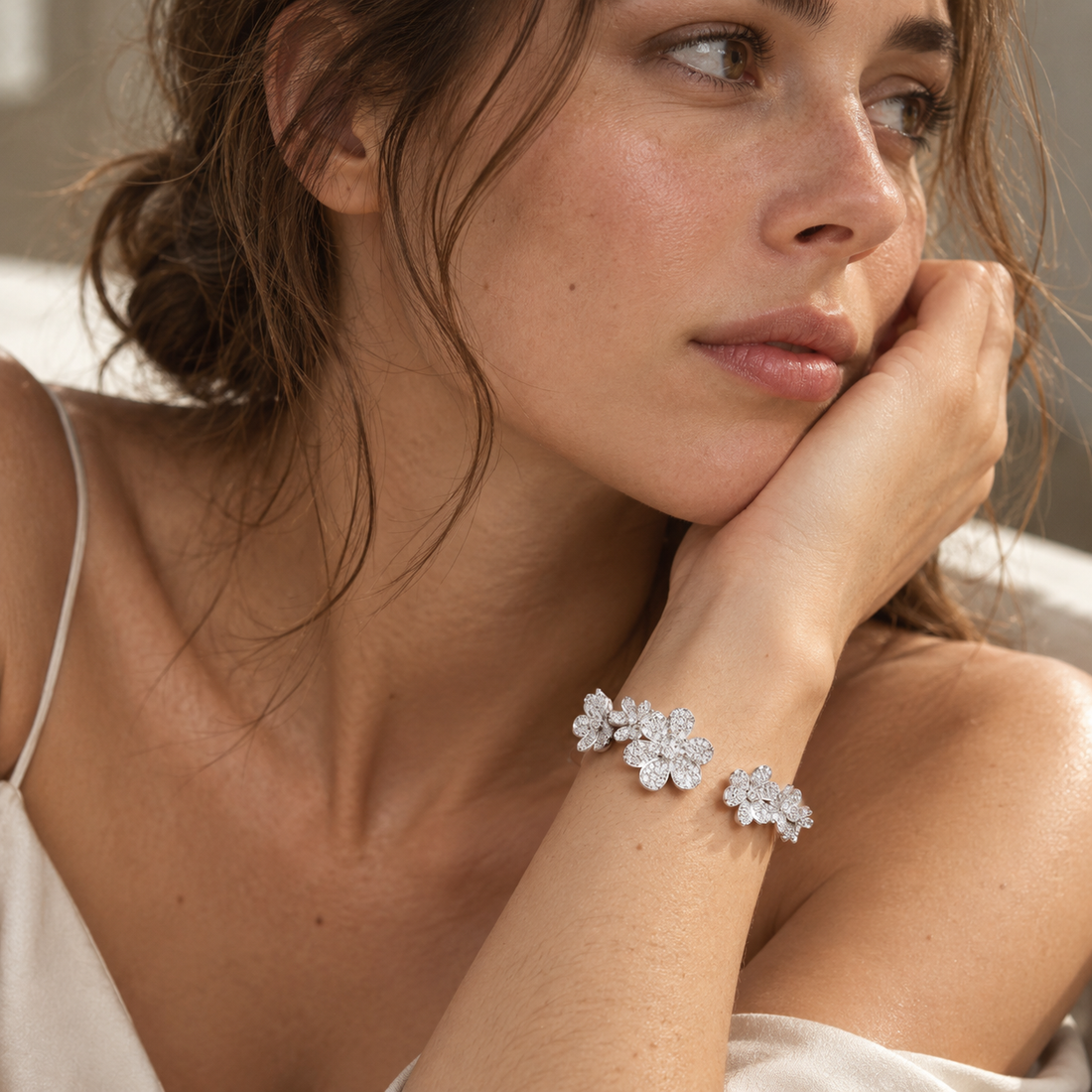 Frivole Seven Flowers Pavé Floral Bangle Bracelet