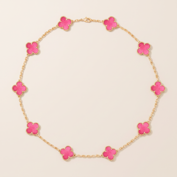 Alhambra Lucky Pink Enamel Clover 10 Motifs necklace