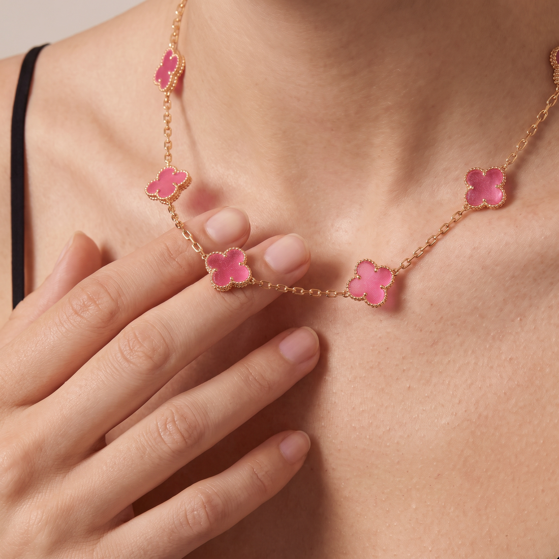 Alhambra Lucky Pink Enamel Clover 10 Motifs necklace