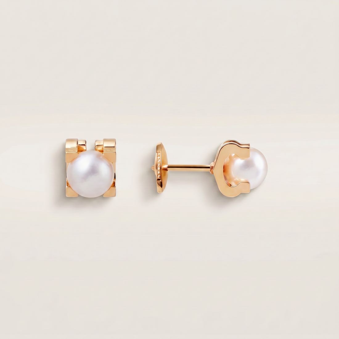 C Shaped Pearl Stud Earrings