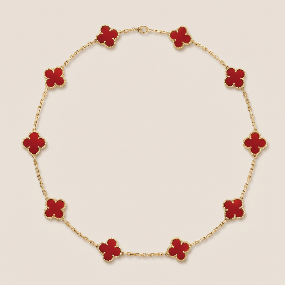 Vintage Alhambra Red Carnelian 10 Motifs Necklace