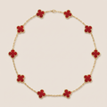 Vintage Alhambra Red Carnelian 10 Motifs Necklace