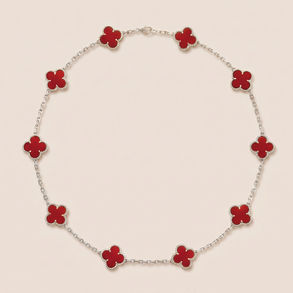 Vintage Alhambra Red Carnelian 10 Motifs Necklace