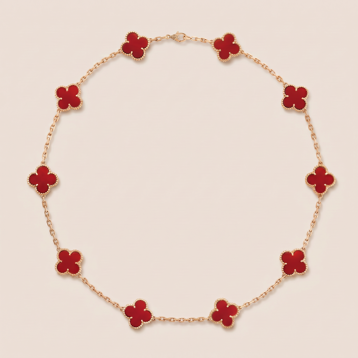Vintage Alhambra Red Carnelian 10 Motifs Necklace