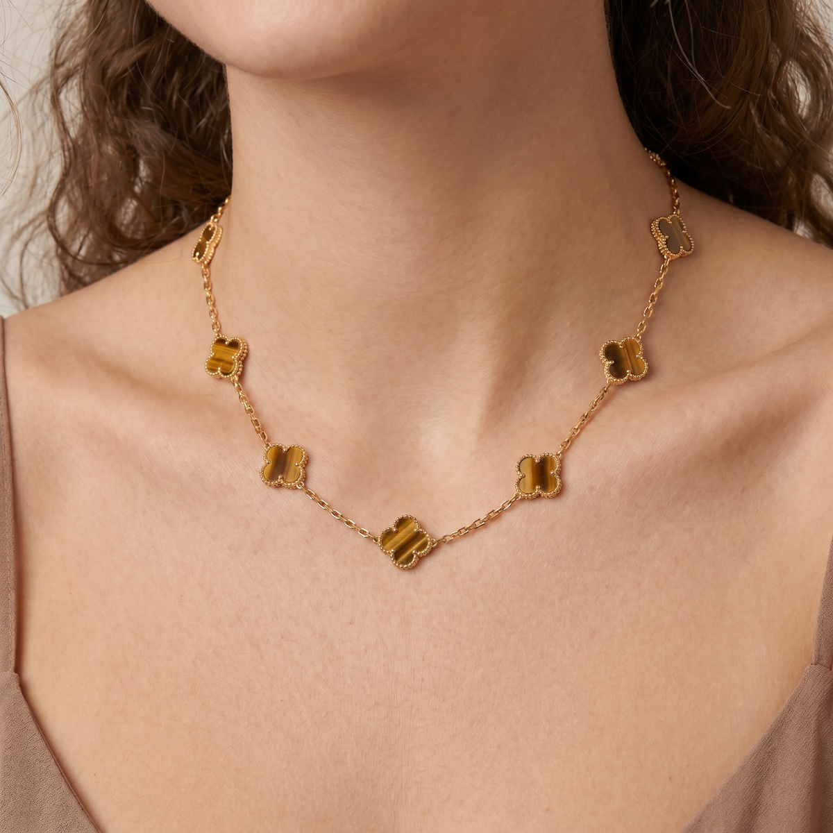 Vintage Alhambra Tiger’s Eye 10 Motifs Necklace